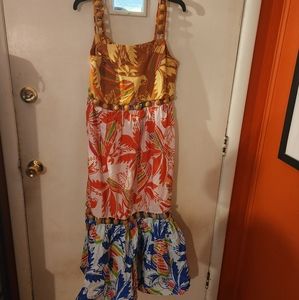 FARM RIO Mixed Color Birds Wooden Beads Dress Tropical Print Sz M New Cruise